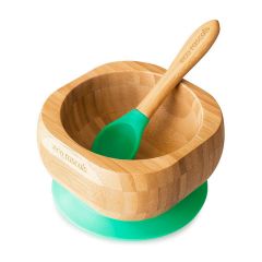 Bol con ventosa y cuchara verde - Madera de Bambú - Eco Rascals