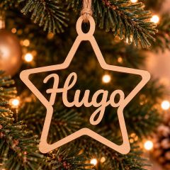 Bola de Navidad de madera personalizada con nombre - Estrella