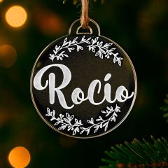 Bola para árbol de Navidad personalizada grabada - Guirnalda hojas