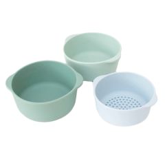 Boles y colador de silicona verde y azul para bandeja Play Tray (3) - Inspire My Play