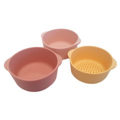 Boles y colador de silicona coral y amarillo para bandeja Play Tray (3) - Inspire My Play