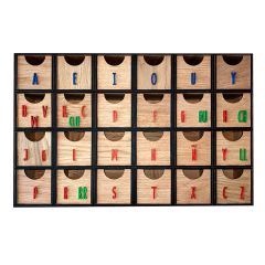 Caja de madera para clasificar sonidos Montessori mayúsculas - R-cre@