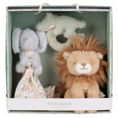 Caja regalo doudou, sonajero y peluche Safari Friends - Little Dutch