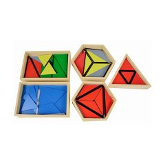 Cajas de madera con mini triángulos constructivos - Montessori