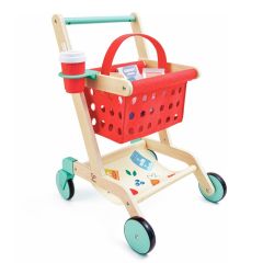 Carrito cesta de la compra de madera con alimentos - Hape