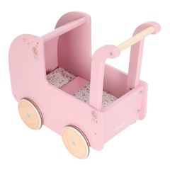 Carrito capazo para muñecas rosa con flores de madera - Little Dutch