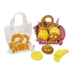 Cesta y bolsa con 9 panes y dulces de madera - Goki