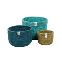 Cestas de yute para almacenar y clasificar altas verde, azul y azul oscura (3) - ReSpiin