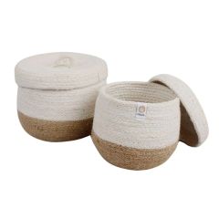 Cestas de yute para almacenar y clasificar con tapa beige y marrón (2) - ReSpiin