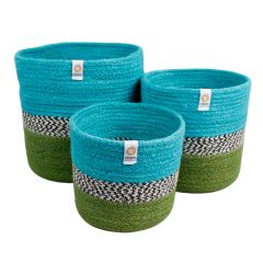 Cestas de yute para almacenar y clasificar altas océano zigzag (3) - ReSpiin