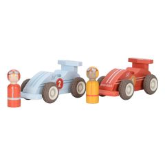 Coches de carreras de propulsión y muñecos de madera (2) - Little Dutch