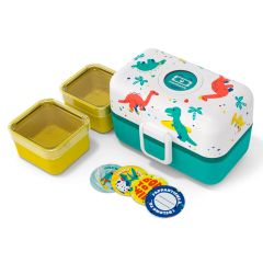Fiambrera triple compacta polipropileno verde dinosaurios (sin BPA) 800 ml - Monbento