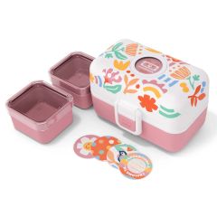 Fiambrera triple compacta polipropileno rosa flores (sin BPA) 800 ml - Monbento
