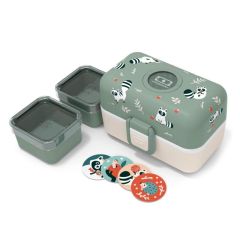 Fiambrera triple compacta polipropileno verde Mapaches (sin BPA) 800 ml - Monbento
