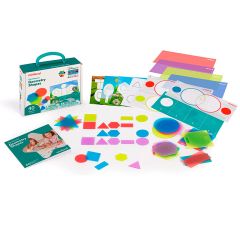 Set de 40 formas geométricas de colores translúcidos y tarjetas de actividades - Miniland