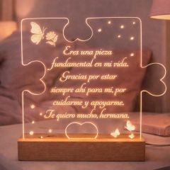 Lámpara personalizada puzle texto - Metacrilato y madera