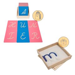 Letras alfabeto mayúsculas huecas cursivas - Montessori + REGALO bandeja con arena