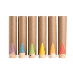 Set de 6 muñecos palos bebés de madera y 6 tubos de cartón - Grapat