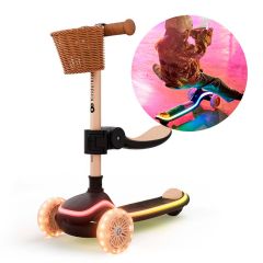 Patinete evolutivo 2 en 1 Raket Up beige con luces y cesta - Kinderkraft