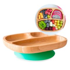 Plato con ventosa verde - Madera de Bambú - Eco Rascals
