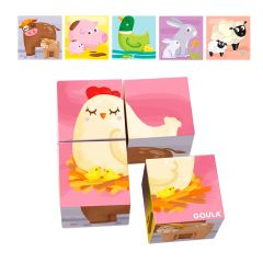Rompecabezas con 4 cubos Animales de la granja - Goula