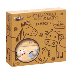 Sellos de madera animales granja y almohadilla tinta (9) - Crealign