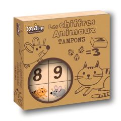 Sellos de madera números y animales y 2 almohadillas tinta (15) - Crealign