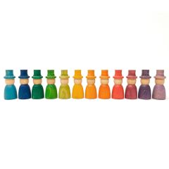 Muñecos Nins® Magos con sombrero de madera de colores arcoíris y pastel (12) - Grapat