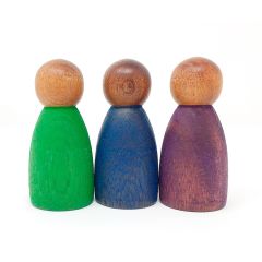 Muñecos Nins® de madera verde, azul y púrpura (3) - Grapat