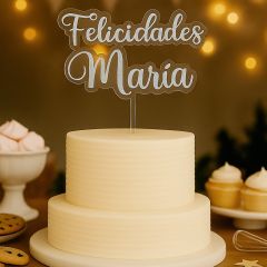 Topper transparente personalizado con nombre o Texto - 2 líneas