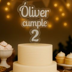 Topper transparente personalizado con nombre o Texto - 3 líneas