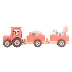 Tractor con remolques, personajes y animales de madera - Monnëka