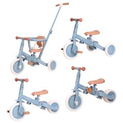 Triciclo con barra convertible en bicicleta 4 en 1 azul - Little Dutch