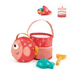 Bolsa de playa con cubo plegable, pala y molde - Hape