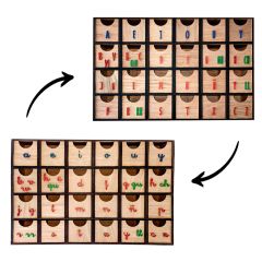 Caja de madera para clasificar sonidos Montessori mayúsculas y minúsculas - R-cre@