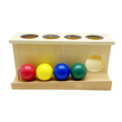 Caja de permanencia y empuje de madera con 4 pelotas - Montessori