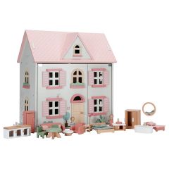 Casa de muñecas de madera con muebles rosa - Little Dutch