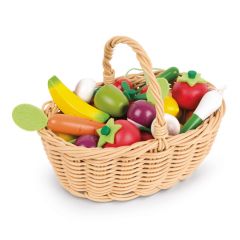 Cesta con 24 frutas y verduras de madera - Janod