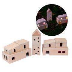 Edificios de madera con ventanas translúcidas 13 piezas - Andreu Toys
