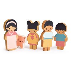 Familia y gato de madera para casa de muñecas - Mentari