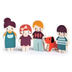 Familia y perro de madera para casa de muñecas - Mentari