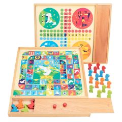 Juego parchís y oca de madera con compartimento - Jeujura