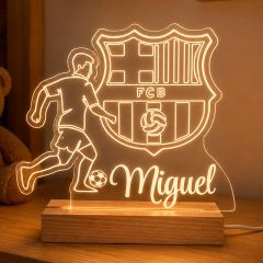 Lámpara personalizada FC Barcelona nombre - Metacrilato y madera