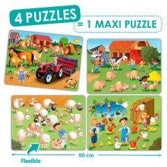 Set de 4 puzles flexibles cooperativos: La granja - Akros