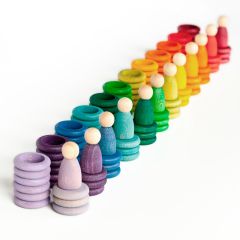 Set de muñecos Nins®, anillas y monedas de madera colores arcoíris y pastel - Grapat