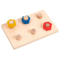 Base de madera con tuercas para encajar y enroscar - Montessori