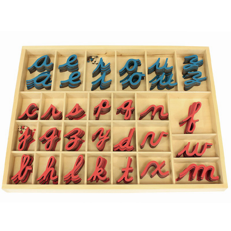 Letras alfabeto móvil pequeño cursiva minúsculas de madera - Montessori